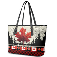 Canada Flag Leather Tote Bag Maple Leaf & Plaid Pattern Design