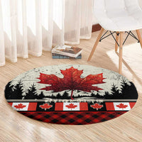 Canada Flag Round Carpet Maple Leaf & Plaid Pattern Design