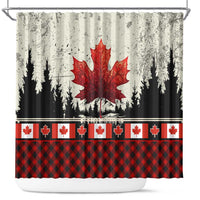 Canada Flag Shower Curtain Maple Leaf & Plaid Pattern Design