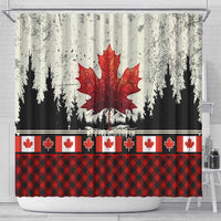 Canada Flag Shower Curtain Maple Leaf & Plaid Pattern Design