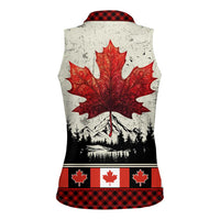 Canada Flag Women Sleeveless Polo Shirt Maple Leaf & Plaid Pattern Design