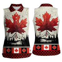Canada Flag Women Sleeveless Polo Shirt Maple Leaf & Plaid Pattern Design