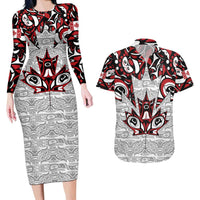 Canada Couples Matching Long Sleeve Bodycon Dress and Hawaiian Shirt Haida Art-Inspired Pattern Design