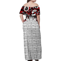 Canada Family Matching Off Shoulder Maxi Dress and Hawaiian Shirt Haida Art-Inspired Pattern Design