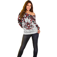 Canada Off Shoulder Sweater Haida Art-Inspired Pattern Design