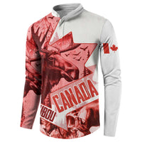 Canada Flag Button Sweatshirt Caribou Design with National Symbol