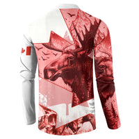 Canada Flag Button Sweatshirt Caribou Design with National Symbol