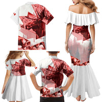 Canada Flag Family Matching Mermaid Dress and Hawaiian Shirt Caribou Design with National Symbol