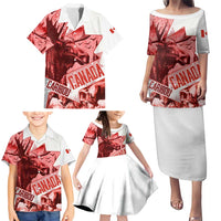 Canada Flag Family Matching Puletasi and Hawaiian Shirt Caribou Design with National Symbol
