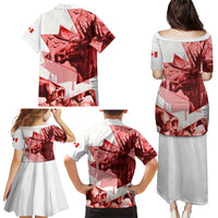 Canada Flag Family Matching Puletasi and Hawaiian Shirt Caribou Design with National Symbol