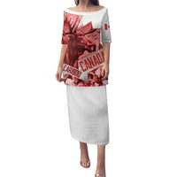 Canada Flag Family Matching Puletasi and Hawaiian Shirt Caribou Design with National Symbol