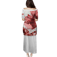 Canada Flag Family Matching Puletasi and Hawaiian Shirt Caribou Design with National Symbol