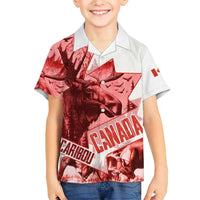 Canada Flag Family Matching Short Sleeve Bodycon Dress and Hawaiian Shirt Caribou Design with National Symbol