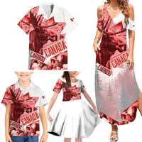 Canada Flag Family Matching Summer Maxi Dress and Hawaiian Shirt Caribou Design with National Symbol