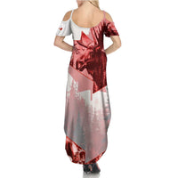 Canada Flag Family Matching Summer Maxi Dress and Hawaiian Shirt Caribou Design with National Symbol
