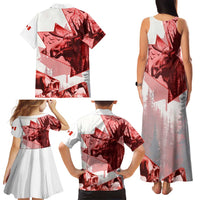 Canada Flag Family Matching Tank Maxi Dress and Hawaiian Shirt Caribou Design with National Symbol