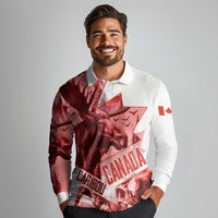 Canada Flag Long Sleeve Polo Shirt Caribou Design with National Symbol