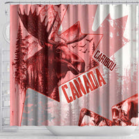 Canada Flag Shower Curtain Caribou Design with National Symbol