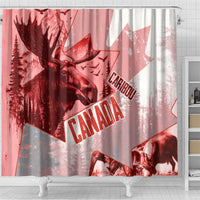 Canada Flag Shower Curtain Caribou Design with National Symbol