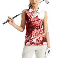Canada Flag Women Sleeveless Polo Shirt Caribou Design with National Symbol