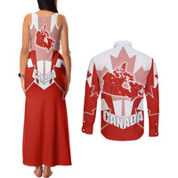 Canada Flag Couples Matching Tank Maxi Dress and Long Sleeve Button Shirt National Map & Symbolic Design