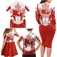 Canada Flag Family Matching Long Sleeve Bodycon Dress and Hawaiian Shirt National Map & Symbolic Design