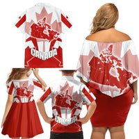 Canada Flag Family Matching Off Shoulder Short Dress and Hawaiian Shirt National Map & Symbolic Design