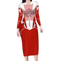 Canada Flag Long Sleeve Bodycon Dress National Map & Symbolic Design