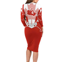 Canada Flag Long Sleeve Bodycon Dress National Map & Symbolic Design