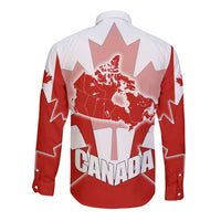 Canada Flag Long Sleeve Button Shirt National Map & Symbolic Design