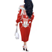Canada Flag Off The Shoulder Long Sleeve Dress National Map & Symbolic Design