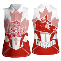 Canada Flag Women Sleeveless Polo Shirt National Map & Symbolic Design