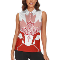 Canada Flag Women Sleeveless Polo Shirt National Map & Symbolic Design