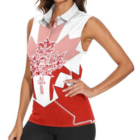 Canada Flag Women Sleeveless Polo Shirt National Map & Symbolic Design