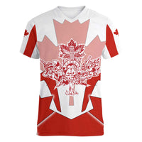 Canada Flag Women V-Neck T-Shirt National Map & Symbolic Design