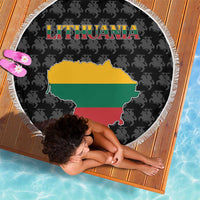 Lithuania Map Combined with National Coat of Arms Beach Blanket Patriotic Design