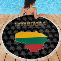 Lithuania Map Combined with National Coat of Arms Beach Blanket Patriotic Design