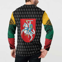 Lithuania Map Combined with National Coat of Arms Button Sweatshirt Patriotic Design