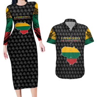 Lithuania Map Combined with National Coat of Arms Couples Matching Long Sleeve Bodycon Dress and Hawaiian Shirt Patriotic Design