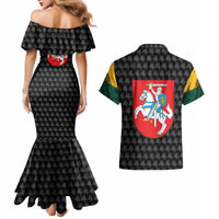 Lithuania Map Combined with National Coat of Arms Couples Matching Mermaid Dress and Hawaiian Shirt Patriotic Design