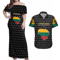 Lithuania Map Combined with National Coat of Arms Couples Matching Off Shoulder Maxi Dress and Hawaiian Shirt Patriotic Design