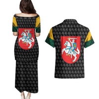 Lithuania Map Combined with National Coat of Arms Couples Matching Puletasi and Hawaiian Shirt Patriotic Design