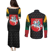 Lithuania Map Combined with National Coat of Arms Couples Matching Puletasi and Long Sleeve Button Shirt Patriotic Design