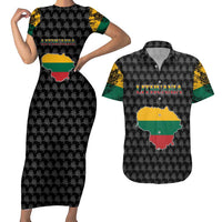 Lithuania Map Combined with National Coat of Arms Couples Matching Short Sleeve Bodycon Dress and Hawaiian Shirt Patriotic Design