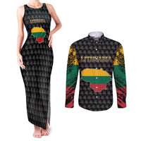 Lithuania Map Combined with National Coat of Arms Couples Matching Tank Maxi Dress and Long Sleeve Button Shirt Patriotic Design
