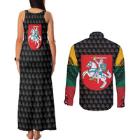 Lithuania Map Combined with National Coat of Arms Couples Matching Tank Maxi Dress and Long Sleeve Button Shirt Patriotic Design
