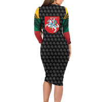 Lithuania Map Combined with National Coat of Arms Family Matching Long Sleeve Bodycon Dress and Hawaiian Shirt Patriotic Design