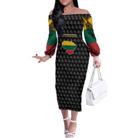 Lithuania Map Combined with National Coat of Arms Family Matching Off The Shoulder Long Sleeve Dress and Hawaiian Shirt Patriotic Design
