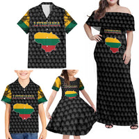 Lithuania Map Combined with National Coat of Arms Family Matching Off Shoulder Maxi Dress and Hawaiian Shirt Patriotic Design