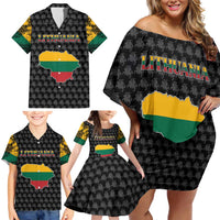 Lithuania Map Combined with National Coat of Arms Family Matching Off Shoulder Short Dress and Hawaiian Shirt Patriotic Design